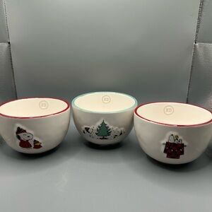Rae Dunn Peanuts Snoopy Christmas Dipping Bowls Set Of 3 NEW